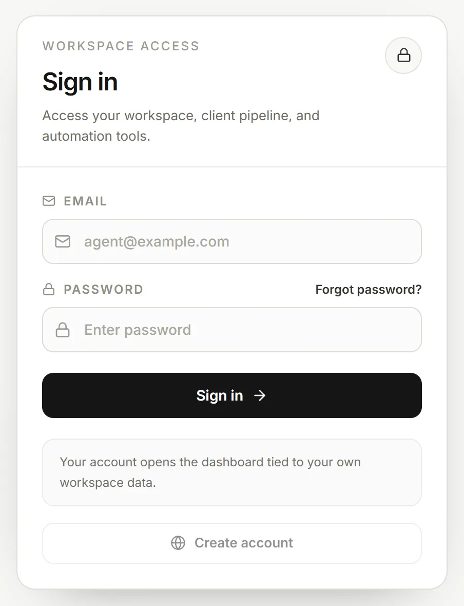 The Tanero sign-in card with Email, Password, Forgot password? and the Sign in button